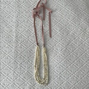 Pearl Multi-Strand Ribbon Tie Necklace in Pink
